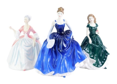 Three Royal Doulton porcelain figures, modelled as Irish Charm HN4580, Sophie HN4620, and Diana HN3266.