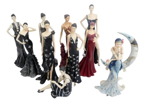 A group of Leonardo Collection and other figures, some from the Evening Glamour range, in differing poses and dresses, etc.