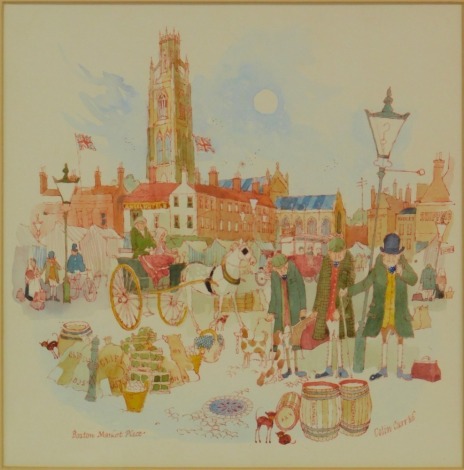 Colin Carr (1929-2002). Boston Market Place, watercolour, signed, titled and dated 86 to margin, 24.5cm x 24.5cm, framed and glazed.