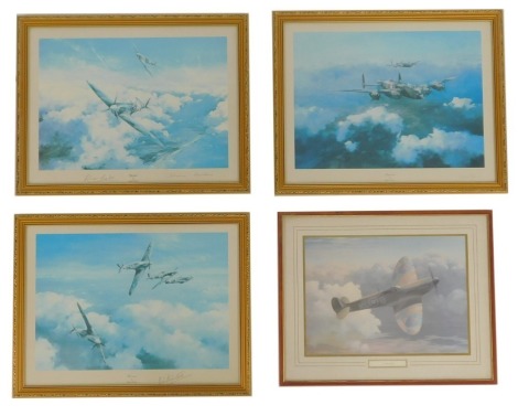 After Robert Taylor and Keith Woodcock. Four aviation prints, comprising Robert Taylor, Lancaster, Spitfire, and Hurricane, and Keith Woodcock, Classic Wings. prints, framed, 32cm x 42cm, 28cm x 40cm, framed and glazed. (4)