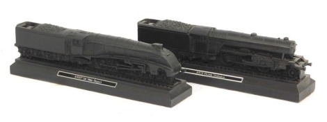 Two locomotive models, comprising 4472 Flying Scotsman, and 60007 Sir Nigel Gresley, each by Unity Gifts, with blackened finish, each 7cm high, 28cm wide. (2)