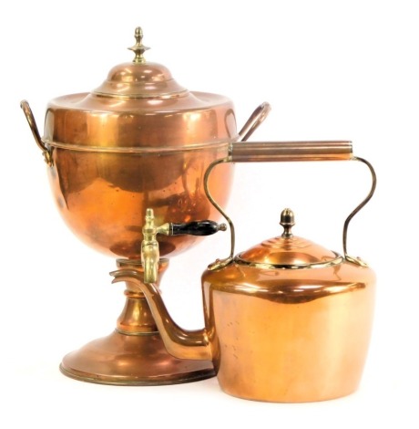 A 19thC brass and copper kettle, 33cm high, and a brass and copper samovar, 44cm high. (2)