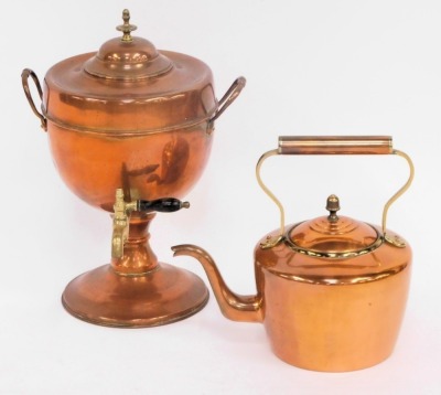 A 19thC brass and copper kettle, 33cm high, and a brass and copper samovar, 44cm high. (2) - 2