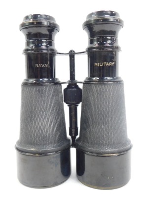 Two pairs of binoculars, comprising a pair of French Naval Military binoculars, in leather case, and a pair of folding Empire opera glasses. (2) - 2