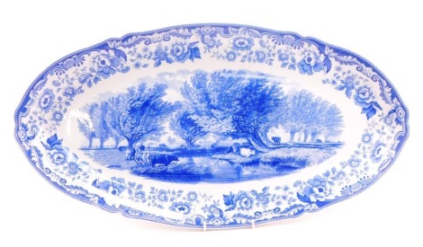 A Spode Rural Scenes pattern blue and white fish dish, The Signature Collection, limited edition, printed marks, 61cm wide, 33cm deep.