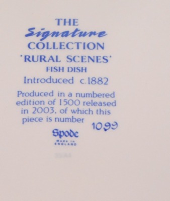 A Spode Rural Scenes pattern blue and white fish dish, The Signature Collection, limited edition, printed marks, 61cm wide, 33cm deep. - 2