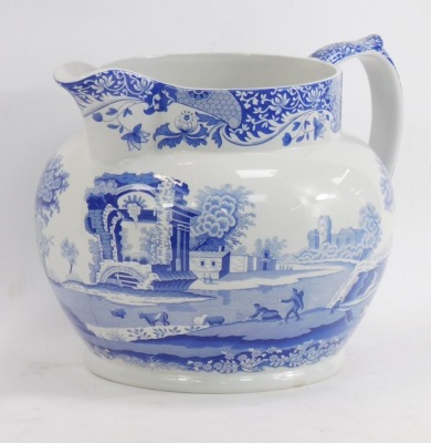 A Spode pottery Italian pattern blue and white water jug, 25cm high. - 2