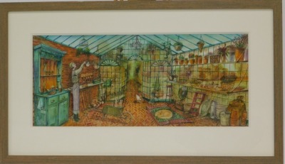 Joe Ramm (20thC School). Victorian greenhouse, limited edition artist proof, No 12/195, with a certificate of authenticity, 30cm x 70cm, framed and glazed. - 2