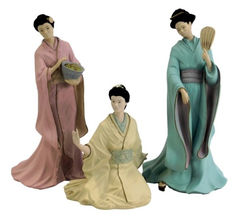 Three Wedgwood Pearls of Orient ceramic figures, comprising Shantung, Blossom and Jade, boxed, the largest 26cm high. (3)