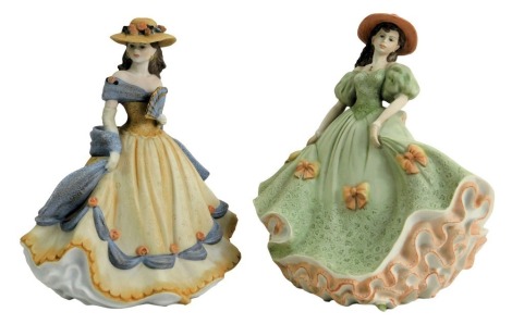 Two Coalport Age of Elegance figures, comprising Spanish Serenade and Midsummer Stroll, 20cm high, boxed. (2)