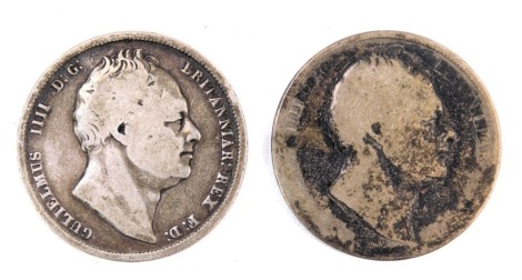 Two William IV silver half crowns for 1836, 26.4g. (2)