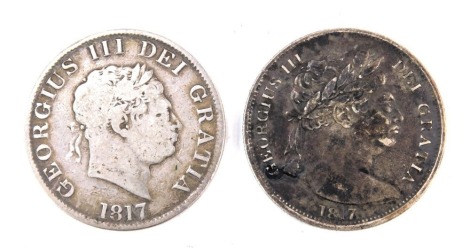 Two George III silver half crowns, dated 1817, 27.5g. (2)