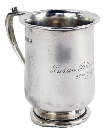 A George V silver Christening cup, engraved Susan Fitten Stockdale, 25th July 1936, maker BBSL, Birmingham 1934, 9cm high, 4.35oz.