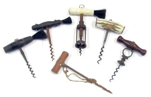 A group of 19thC corkscrews, including horn-handled, bone-handled and others. (a quantity)