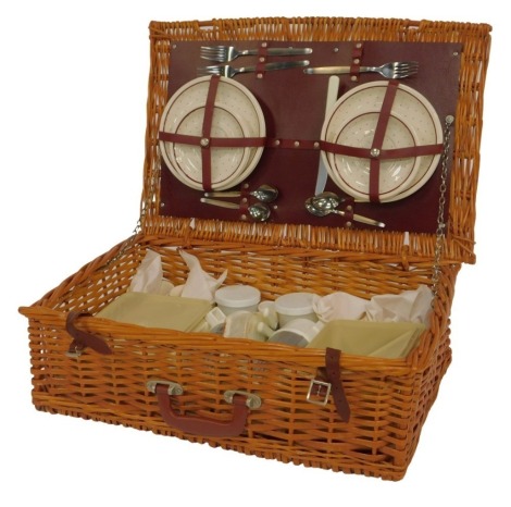 A Brexton picnic hamper, with a fitted interior, to include thermos flasks, spotted plates, etc.