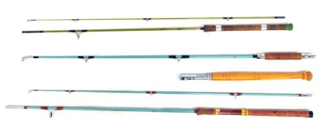 Two three-piece fibreglass fishing rods, including Milbro, etc. (2)