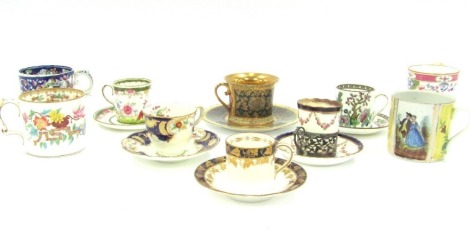 19thC and later coffee cans and saucers, comprising Coalport, Mayor and Newborn, Minton, Limoges and others. (1 tray)