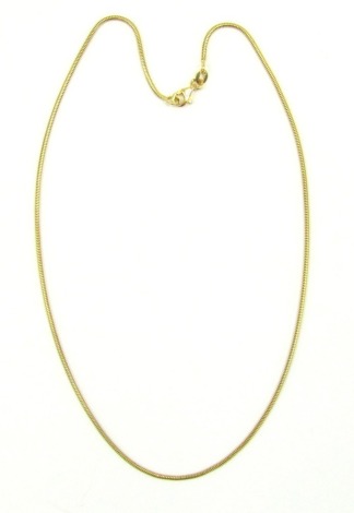 An 18ct gold snake link neck chain, on a lobster claw clasp, 4.8g.