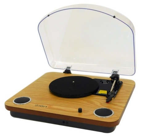 An Ion Max LP conversion turntable, with stereo speakers, boxed.