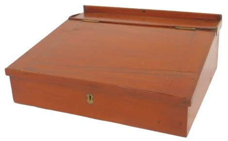 A Victorian mahogany tabletop writing slope, the hinged lid enclosing four recesses, 51cm wide.