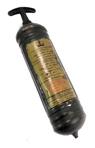 A Pyrene Military C.T.C. fire extinguisher.