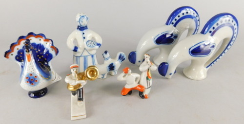 Various Russian Lomonosov porcelain pieces