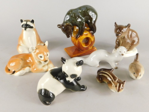 A collection of Russian Lomonosov porcelain animals