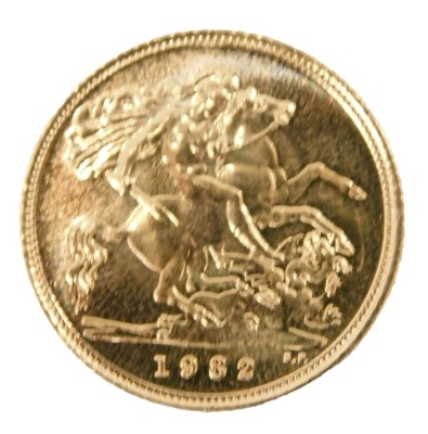 An Elizabeth II half gold sovereign, dated 1982.