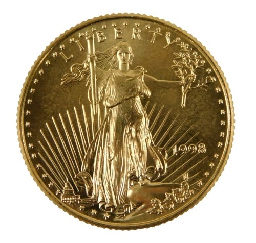 A United Stated of America quarter ounce ten dollar gold coin, dated 1998.