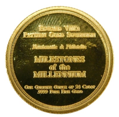 An Edward VIII patterned gold sovereign, The Milestones of the Millennium, ¼ ounce, 24ct gold, stamped MM.