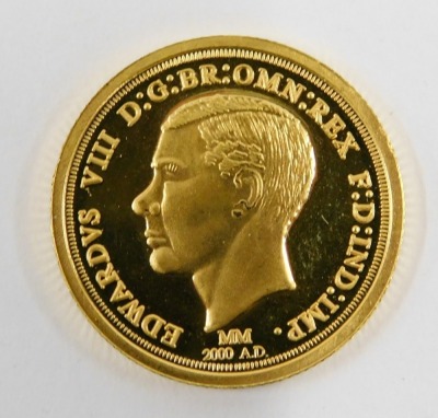 An Edward VIII patterned gold sovereign, The Milestones of the Millennium, ¼ ounce, 24ct gold, stamped MM. - 2