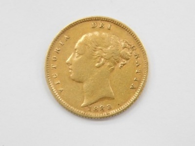 A Queen Victoria shield back half gold sovereign, inverted, dated 1883. - 2