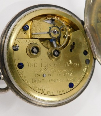 A 19thC silver pocket watch, for HW Benson of London, with white enamel Roman numeric dial, silvered hands and seconds dial, with engine engraved case with a vacant cartouche, by Victor Kullberg, Birmingham 1901, key wind, 125.3g all in, boxed. - 4