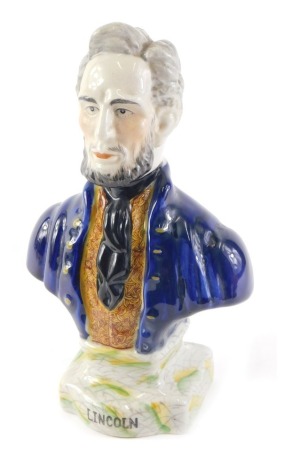 A reproduction Staffordshire style bust of Abraham Lincoln, 24cm high.