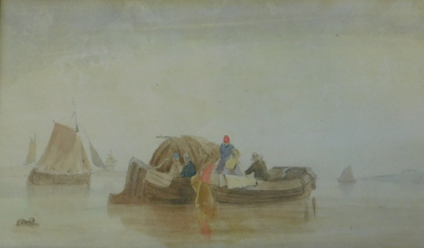 William Davidson (1830-1850). Fishing boats, Dutch coast, watercolour, initialled and dated 1830, 16.5cm x 27.5cm.