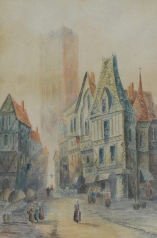 H. K. Storie. Continental town scene, possibly Reims, watercolour, signed, 47cm x 32cm.