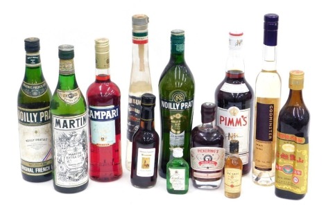 A collection of alcohol, comprising two Holy Pratt Sherries, a Campari, various liqueurs, Pimms, Martini extra dry, Pickering Slow Gin, etc. (a quantity)