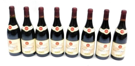 Eight bottles of Cotes Du Rhone red wine, 750ml bottles for 2012.