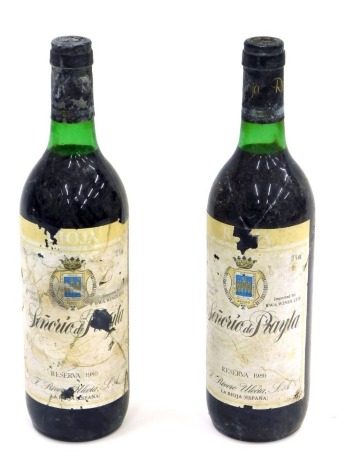 Two bottles of Senorio de Prayla 1980 reserve, with partial labels. (2)