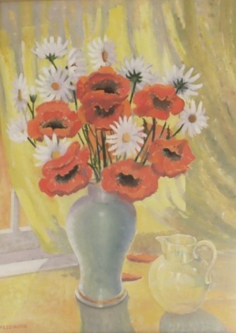 Fred Wood (20thC School). Floral still life, poppies and daisies in a jug, signed, oil on board, 57cm x 43cm.