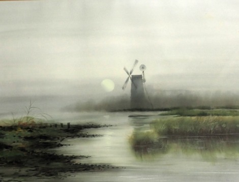 James (20thC School). Windmill in marshland, watercolour, signed, 38cm x 46cm, framed and glazed.