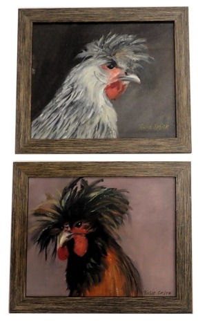 Rosey Smith (20thC School). Two fancy cockerels, oil on board, a pair, signed, 23cm x 29cm, framed. (2)