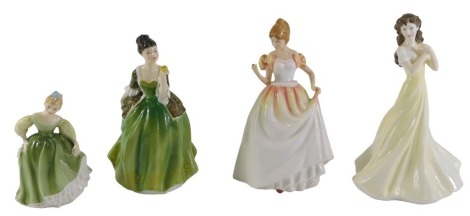 Four Royal Doulton porcelain figurines, Fair Maiden, Gift of Love, Fleur and Kathryn.