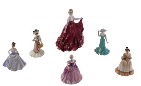 A collection of five Coalport figurines, to include Shall We Dance, Heart to Heart, Good Luck, etc.