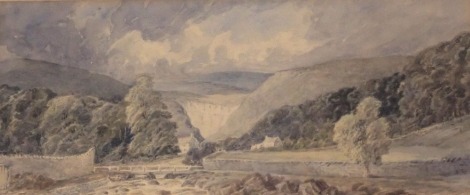 19thC School. Malham Cove near Shipton Yorkshire, watercolour, 12cm x 26cm, indistinctly signed.