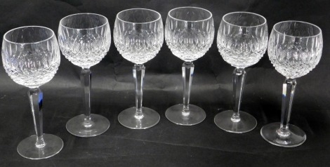 A set of six Waterford crystal Colleen pattern hock glasses, 20cm high.