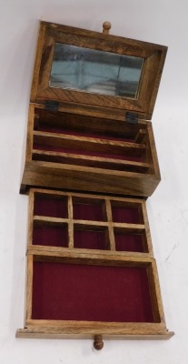 A carved hardwood writing box, with arched and twist top, above single drawer, 13cm high, 25cm wide, 15cm deep. - 2