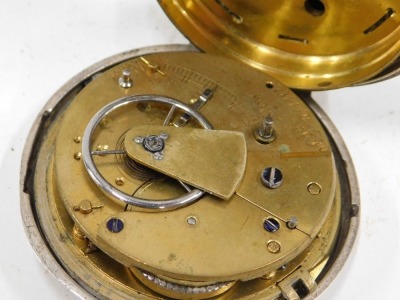 Three silver pocket watches, comprising a Waltham 19thC pocket watch, with white enamel Roman numeric dial and key wind, with rubbed hall marks, a further example with vacant cartouche to shield, London 1861, the movement numbered 46440, and a John J Dent - 7