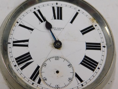 Three silver pocket watches, comprising a Waltham 19thC pocket watch, with white enamel Roman numeric dial and key wind, with rubbed hall marks, a further example with vacant cartouche to shield, London 1861, the movement numbered 46440, and a John J Dent - 9