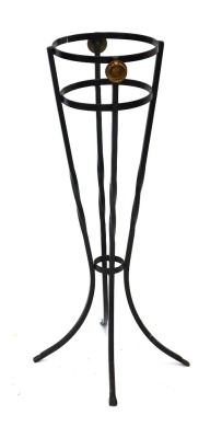 A wrought iron and gilt metal urn or vase stand, 67cm high.